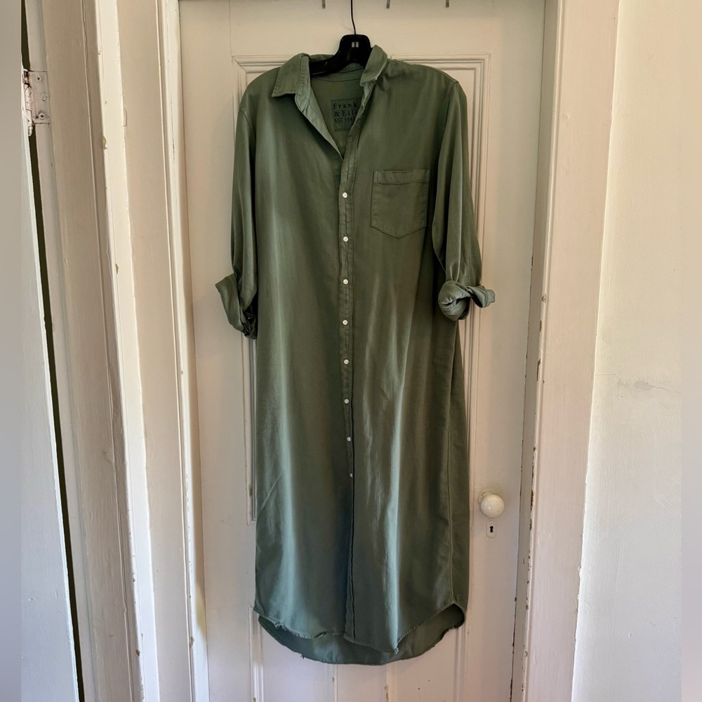 Frank & Eileen Thyme Green Button-Up Famous Denim Rory Shirt Dress